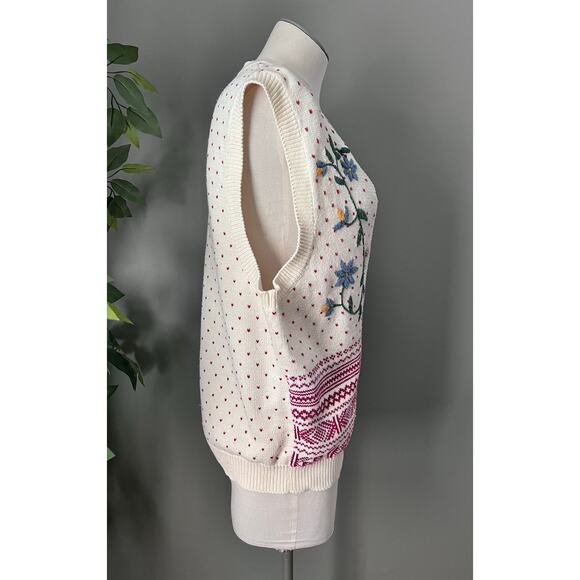 Charter Club Womens VTG Hand Embroidered Floral Fair Isle Sweater Vest Sz M - Picture 7 of 9